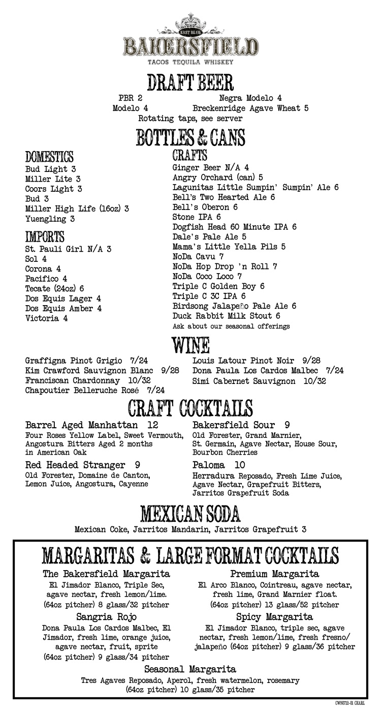 Bakersfield Menu.