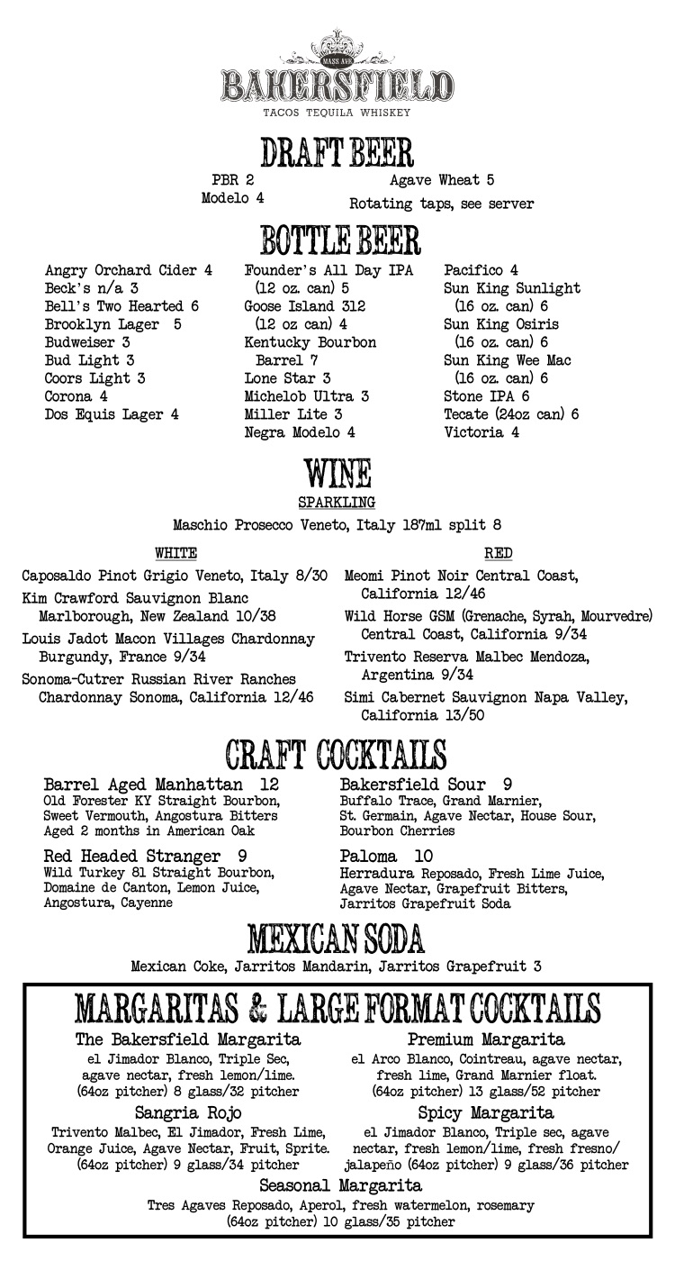 Bakersfield Menu.